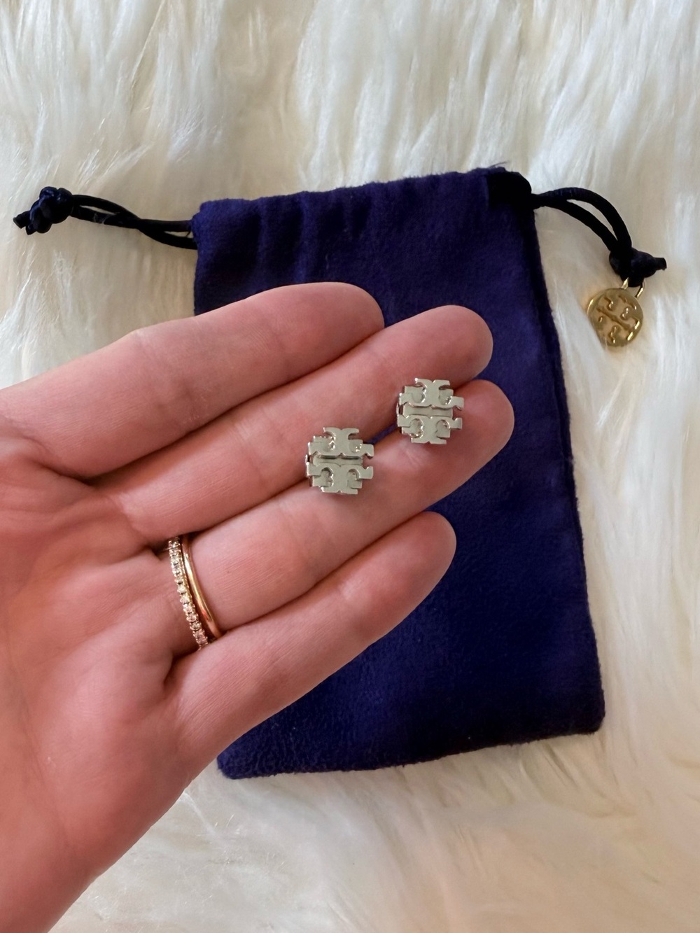 Tory Burch Silver Logo Earrings